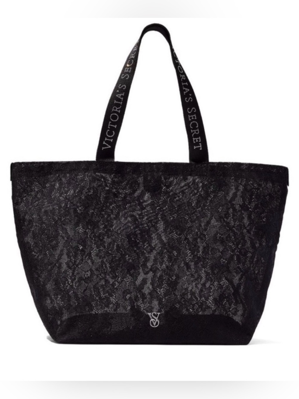 Victoria's Secret Black Lace Tote with Logo Strap